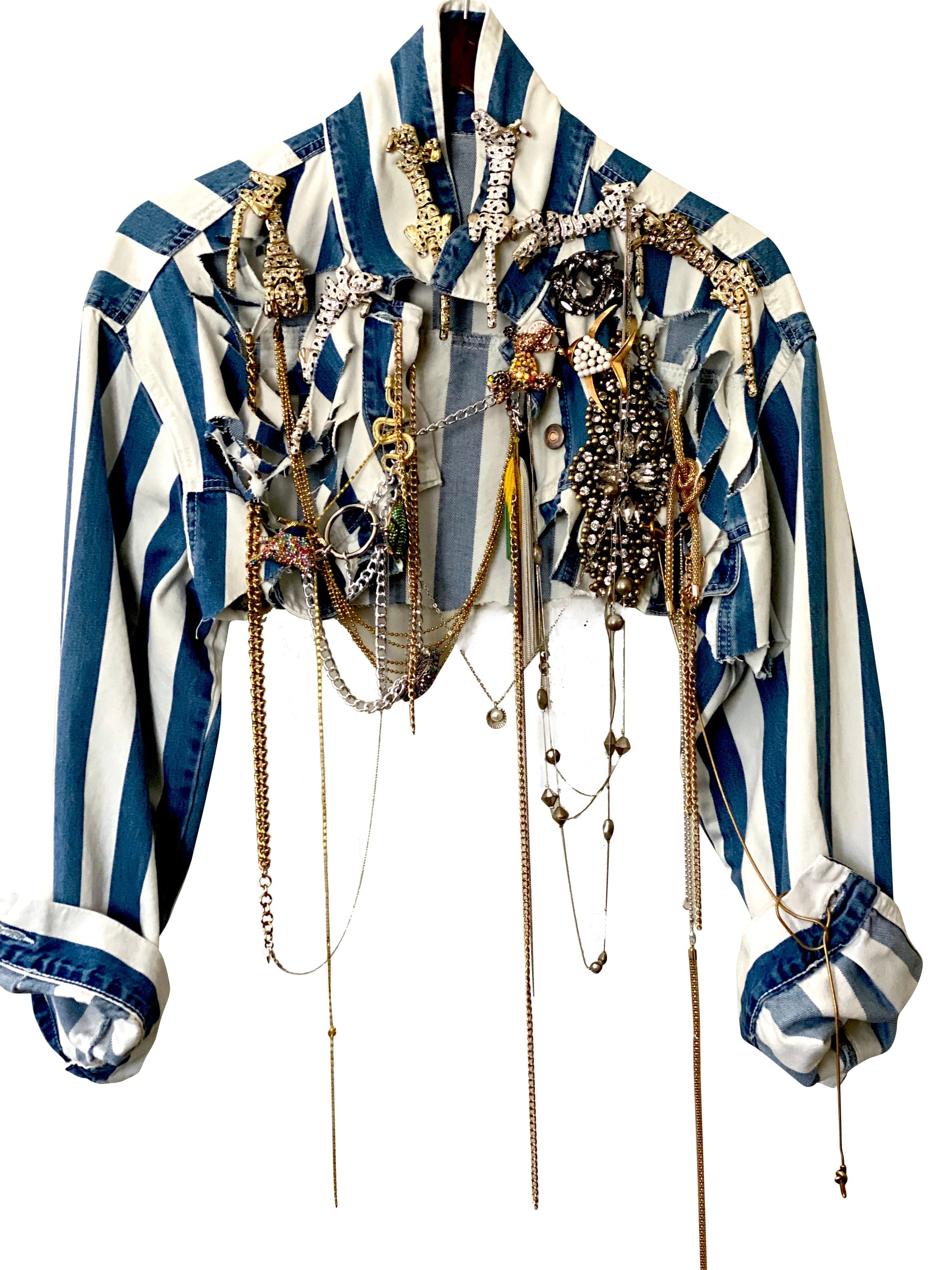 Denim DRIP Chandelier Brooch Bolero